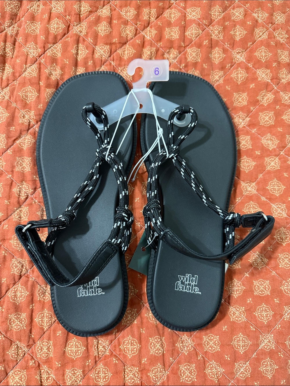wild fable Black Rope-Strap Flat Sandals